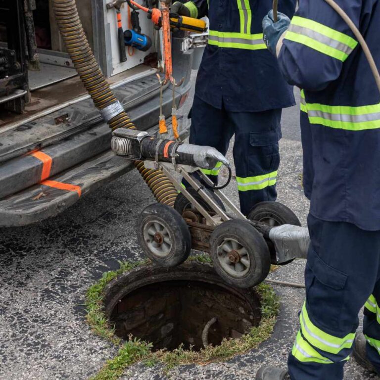 Aqua Fast Flush team lowering CCTV camera robot into sewer line
