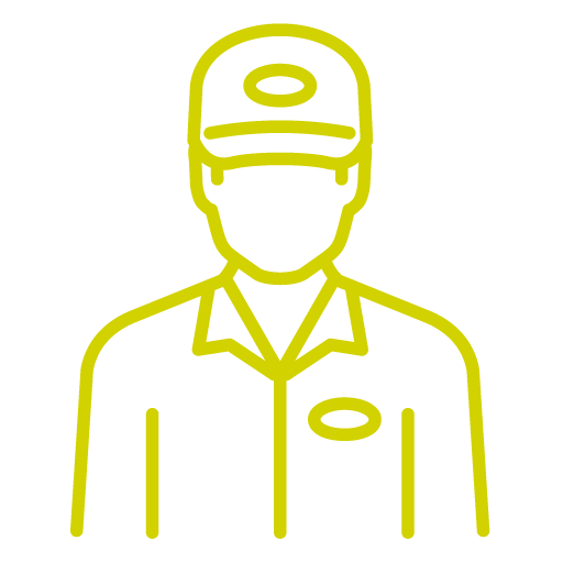 A lime green keyline outline of a male technician with a hat on