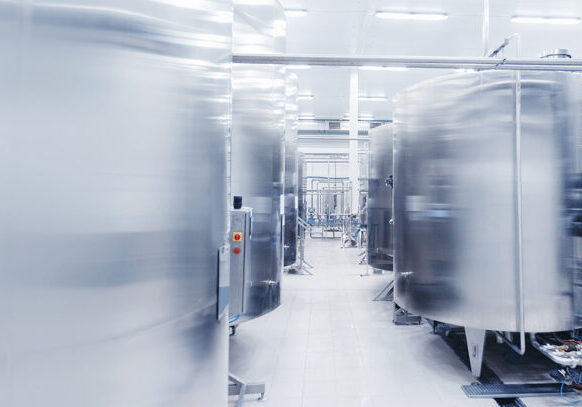 industrial silver metal tanks in a sterile environmnet