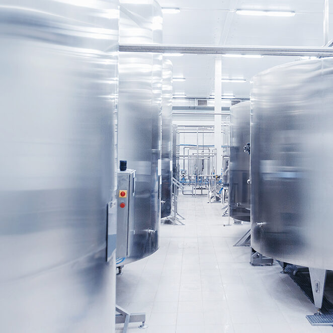industrial silver metal tanks in a sterile environmnet